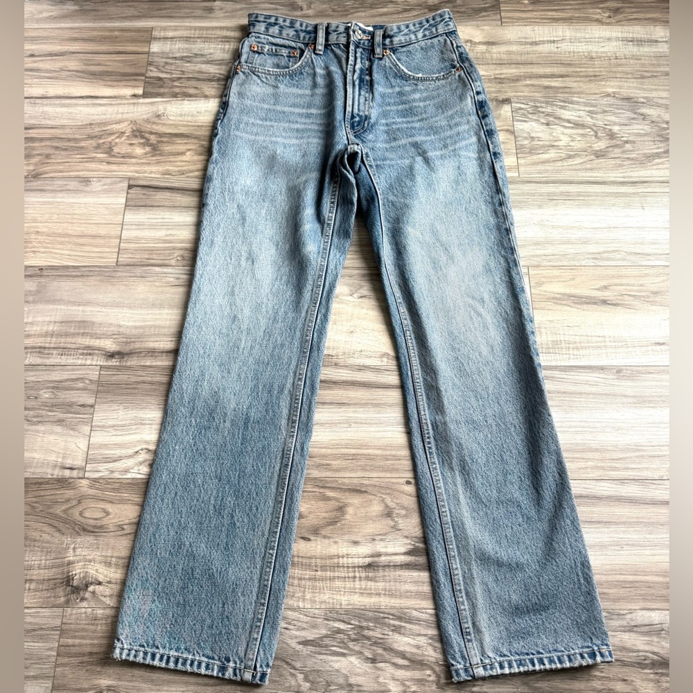 Zara Light Blue High Waisted Straight Fit Ankle Jeans
